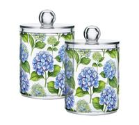 Barattoli di plastica blu del fiore dell'acquerello per l'organizzazione | Supporto per palline di cotone con coperchio; design con coperchio; protegge gli oggetti conservati nella scrivania