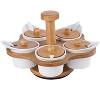 barattoli di sapore, Set in ceramica 5 in 1, scatola for condimenti, vasetti for condimenti, barattoli for spezie, contenitore for zucchero/sale/pepe con coperchio, vassoio for lattina da cucina