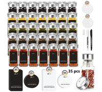 Barattoli di spezie quadrati in vetro da 35 pezzi con coperchio sigillante in acciaio inossidabile, mantengono efficacemente la freschezza e l'umidità. Il pensiero in bianco e nero contiene etichette