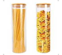 Barattoli di Vetro con Coperchio Set di 2, 1500ML Barattoli di bambù barattoli ermetici per la conservazione di spaghetti, caffè, cereali, fagioli,Lavabile in lavastoviglie, Vetro di Borosilicato