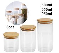Barattoli di vetro da 5 pezzi con coperchio ermetico Bottiglie di stoccaggio da cucina Barattoli Contenitore sigillato Pentole per alimenti per cereali, zucchero, caffè, tè
