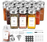 Barattoli di vetro per spezie, quadrati, 12 × 120 ml, set di contenitori per spezie con coperchi in acciaio inossidabile, etichetta