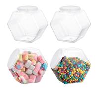 Barattoli Dolci, barattoli di plastica da 4 Pezzi con coperchi, barattoli Dolci riutilizzabili da 850 ml barattoli di plastica Trasparenti con coperchi, Barattolo di Biscotti esagonali a Bocca larg