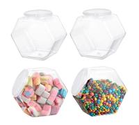 Barattoli dolci, barattoli di plastica da 4 pezzi da 4 pezzi da 850 ml in bocca larga barattolo per biscotti esagono con coperchi, dolce riutilizzabile per buffet di caramelle, fagioli di gelatina