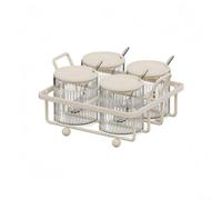 Barattoli in metallo e plastica per condimenti da cucina con coperchi e cucchiai, 255 ml, contenitori per condimenti per sale, pepe, salse e altro (4 bottiglie)