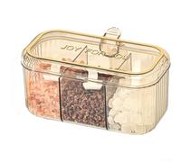 Barattoli in vetro PET, a 3 scomparti, ermetici, a prova di perdite, organizer da cucina con manico e cucchiai dosatori, ideale per campeggio e casa, 18,5 x 13,5 x 9 cm (marrone)