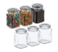 Relaxdays Set da 6 Barattoli per Alimenti con Coperchio in Vetro, Recipienti da 750 ml, per Conserve Cucina, Trasparente, 14.5 x 9.5 x 9.5 cm