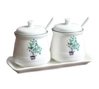 Barattoli per condimenti, Contenitore for zucchero in ceramica, scatola for condimenti con coperchio e cucchiaio, set di contenitori for spezie(E)