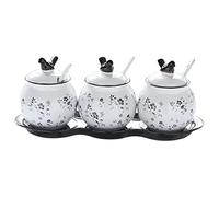 Barattoli per condimenti da cucina Pentola da cucina Zuccheriera con cucchiaio e scatola for condimenti a prova di vassoio con coperchio Set di contenitori for spezie Barattoli for condimenti