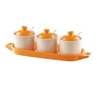 Barattoli per condimenti, Set di 3 contenitori for spezie in ceramica con coperchio, cucchiaio, vassoio, combinazione, cucina for la casa, condimento, zucchero e sale(B)