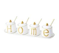 Barattoli per condimenti, Set di barattoli for spezie in ceramica con coperchio a cucchiaio e vassoio, set contenitori for, zucchero sale da cucina for la casa(C)