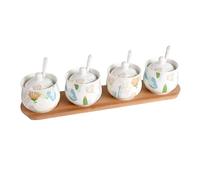 Barattoli per condimenti, Set di bottiglie for condimenti in ceramica con coperchio a cucchiaio e vassoio in legno, set scatole for, barattoli for for la casa(A,4pcs)