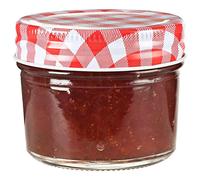 Barattoli per marmellata in vetro con coperchi bianchi e rossi, capacità 110 ml, 24 pezzi, per miele, impasto, sciroppo, conservazione degli alimenti in cucina e dispensa
