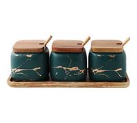 Barattoli per spezie in ceramica, Barattoli di sale e pepe for barbecue, bottiglia paprika, scatola condimenti delicati, set da 3 pezzi, for cucina(Green)