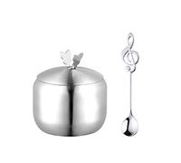 Barattoli per spezie in ceramica, Pentola for condire con coperchio e cucchiaio, in acciaio inox for sale, pepe, peperoncino, salse, zucchero(Silver)