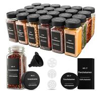 Barattoli per Spezie Quadrati Set di 24 - Barattoli per Spezie in Vetro 120ml con Etichette e Inserto per Spolverare - Contenitori per Spezie per Cucina Barattoli per Spezie con Coperchio