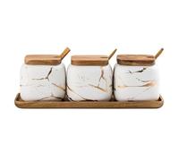 Barattoli Per Spezie Set Di Contenitori Per Condimenti In Ceramica Con Cucchiaio E Coperchio In Bambù Zuccheriera Pentola Per Condimenti Pentola Per Condimenti Home Contenitori Per Cucina(White)