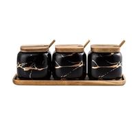 Barattoli Per Spezie Set Di Contenitori Per Condimenti In Ceramica Con Cucchiaio E Coperchio In Bambù Zuccheriera Pentola Per Condimenti Pentola Per Condimenti Home Contenitori Per Cucina(Black)