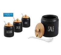 BARATTOLI SET DA 4 SALE ZUCCHERO PEPE SPEZIE CUCCHIAIO CERAMICA NERA h 12 cm