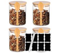 Barattoli Vetro con Coperchio e Cucchiaio di Legno, 4 Pezzi 550ml Barattoli Cucina per Conservare Sale/Zucchero/Caffè/Spezie/Tè,Contenitore Vetro con Coperchio,Senza BPA e lavabile in lavastoviglie