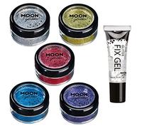 Barattolino glitter fini della Moon Glitter - 100% Cosmetico per viso, corpo, unghie, capelli e labbra - 5gr - Set di 5 colori