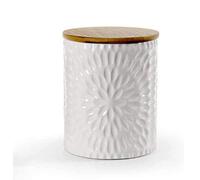 Barattolo biscottiera contenitore zucchero caffè sale in ceramica bianco 13 * 16 cm tappo in legno ermetico CRE-792816