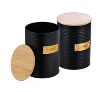 Barattolo Caffè Coperchio Bambù Ermetico Contenitore Metallo Cucina HxD 16x11 cm