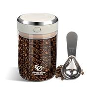 Barattolo Caffè Ermetico, Contenitore Caffè in Vetro Borosilicato, Barattolo per Caffè Ermetico con Valvola Unidirezionale, Cucchiaio, Quadrante Data e Coperchio, Contenitore per Chicchi, Noci (1.1L)
