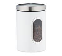Relaxdays 4X Barattolo, con Coperchio, Finestra Trasparente, 1,4 L, caffè, Sale, Zucchero, Pasta, Cucina, Metallo, Bianco