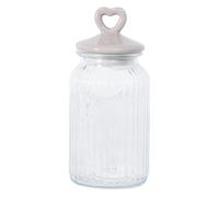 Barattolo Contenitore in Vetro con Tappo a Cuore Certificato per Alimenti, Barattoli Contenitori con Coperchio Organizer Cucina Caffè Sale Biscotti Pasta Caramelle (Rotondo Tortora 2500 ML)