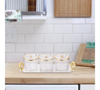 Barattolo da bagno da 3 pezzi con coperchio, cucchiaio e vassoio per spezie