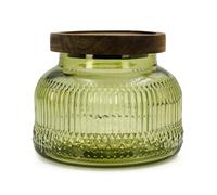 Barattolo decorativo in vetro verde con coperchio ermetico in legno, 750 ml, bocca larga, vintage, contenitori per alimenti da cucina, per biscotti, caramelle, miele, farina, spezie, caffè, tè
