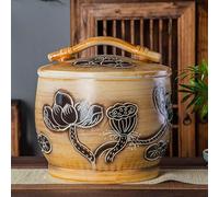 Barattolo decorativo tradizionale cinese per il riso - Cilindrico, con tappo a ribalta, ermetico, facile da usare, durevole - Capacità 15 kg, in ceramica riutilizzabile - Contenitore per la conservazi