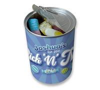 Barattolo di latta personalizzabile con motivo a spirale blu, regalo di compleanno, ideale come regalo di Natale (grande)