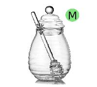 Barattolo di miele in vetro spesso con coperchio e mestolo - Contenitore di stoccaggio trasparente, disponibile in più dimensioni Barattolo per miele in vetro trasparente con coperchio e paletta per m