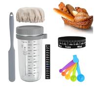 Barattolo di Pasta Madre, Kit Barattolo per Lievito Madre 650ml, Barattolo di Vetro per Fermentazione con Termometro, Spatola in Silicone, Misurino, Coperchio in Tessuto, Coperchio