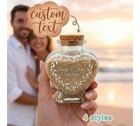 Barattolo di vetro a forma di cuore personalizzato con incisione, bottiglia commemorativa con testo e nome personalizzati e tappo di sughero, 4 stili disponibili, adatto per cerimonia della sabbia del