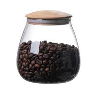 Barattolo di Vetro Borosilicato con Coperchio in Legno, Contenitore Trasparente per Cucina, 800ml, per Fagioli, Riso, Marmellata, Biscotti, Caramelle
