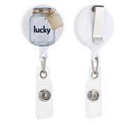 Barattolo di vetro trasparente ad acquerello con etichetta in legno fortunato retrattile porta badge bobina clip porta carta d'identità per dottori, infermieri, studenti, impiegati