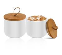 Barattolo in ceramica con coperchio, 2 pezzi in ceramica, contenitore ermetico con coperchio in bambù sigillato, contenitore per alimenti per chicchi di caffè, zucchero, tè, spezie (bianco, 260 ml)