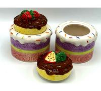 BARATTOLO IN CERAMICA DA CUCINA SET 2 BARATTOLI A FORMA DI TORTA CM 10 H CM 11,5