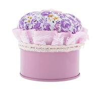 Barattolo in ferro con coperchio a cuscino per spilli da trapuntatura, accessori da cucito, altezza 8 cm, viola