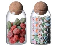 Barattolo in vetro con coperchio, 2 set barattoli di stoccaggio in vetro, barattolo di vetro di caramelle, barattoli di conservazione in bicchieri con sfera di sughero, barattoli per tè, caffè, spezie
