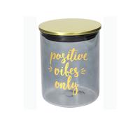 Barattolo In Vetro Generico Con Frase Motivazionale e Tappo Colore Oro H12 Cm