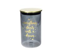 Barattolo In Vetro Generico Con Frase Motivazionale e Tappo Colore Oro H17 Cm