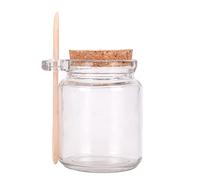 Barattolo in vetro trasparente da 250 ml, con coperchio ermetico in sughero e cucchiaio di legno, contenitore per alimenti ricaricabile, per tè, caffè, marmellata di zucchero