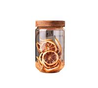 Barattolo per alimenti in vetro trasparente 750ml con coperchio ermetico in legno di acacia, contenitore per alimenti per caffè chicchi bottiglia di spezie zucchero biscotti noci caramelle