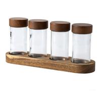 Barattolo per caffè con coperchio in legno di acacia e corpo in vetro trasparente, con valvola unidirezionale per il rilascio solo (C)