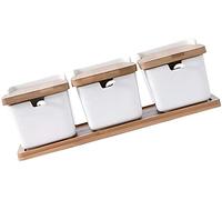 Barattolo per condimenti, Barattoli for spezie in ceramica stile giapponese scatola for spezie zuccheriera portaspezie saliera con cucchiaio coperchio in legno for tè al pepe cucina domestica 3 pezzi