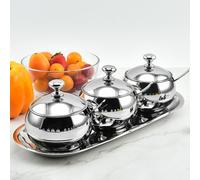 Barattolo per condimenti diviso con coperchi e cucchiaio per sala da pranzo